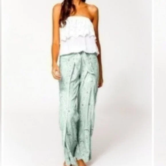 Young Fabulous & Broke Mint Eyelet Wide Leg Pants - Picture 2 of 12